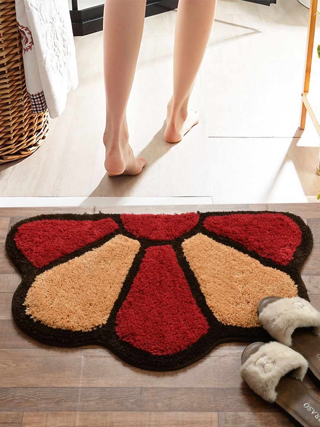 FINE TEX WORLD Red & Beige Anti Skid Microfiber Doormat-picture-36