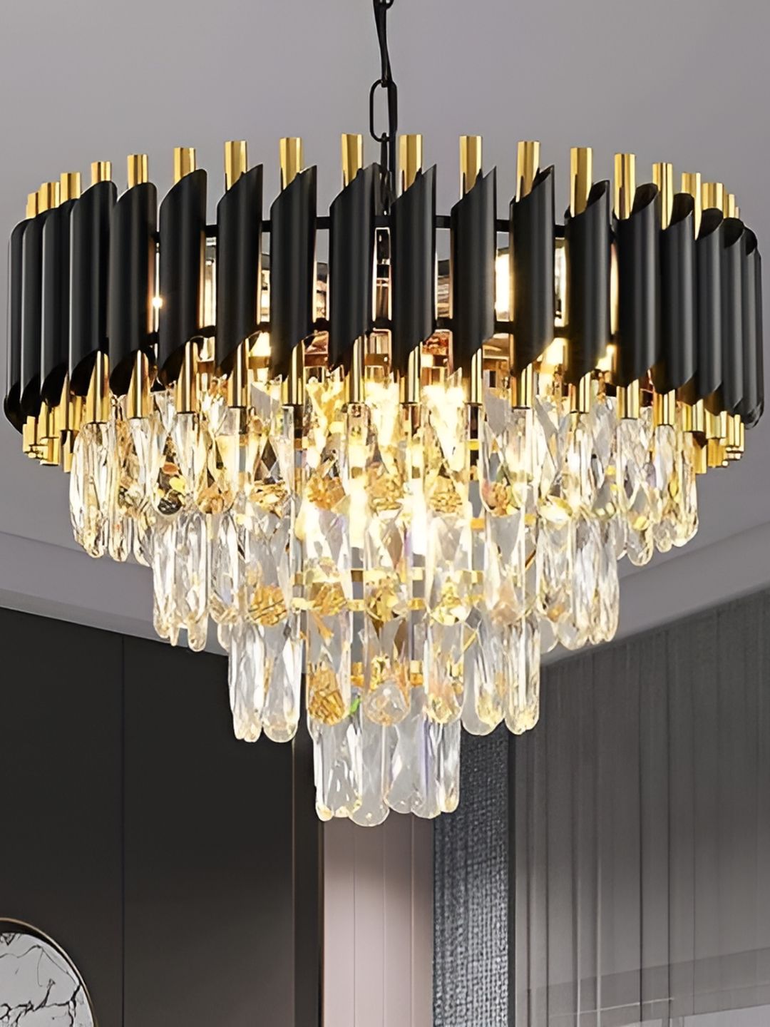 KINIS Unisex Black & Gold-Toned Textured Abstract Shaped Ceiling Lamp
