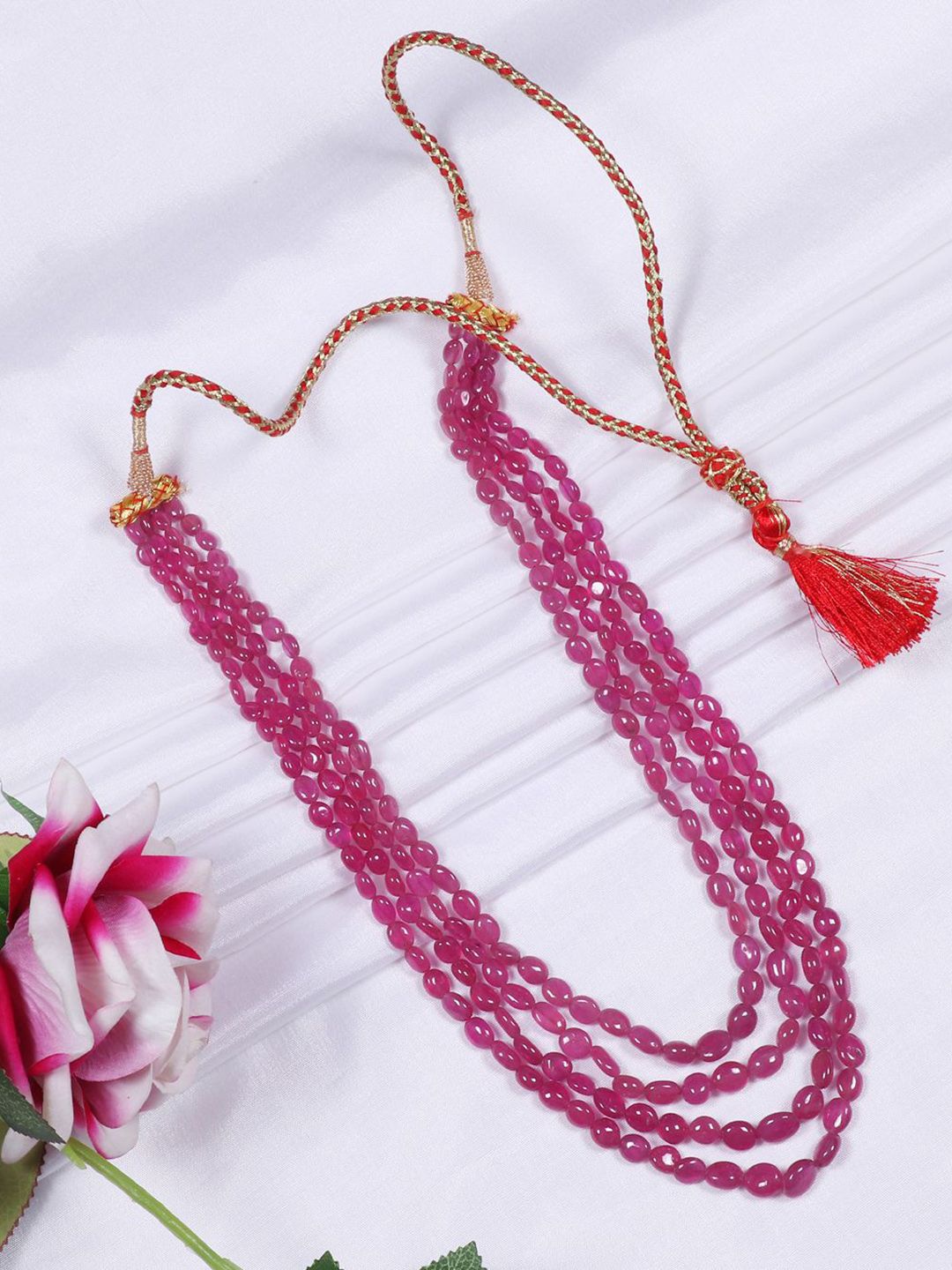 Raj Gems Ruby Gemstone Oval Beads Necklace Jewelry-image-2