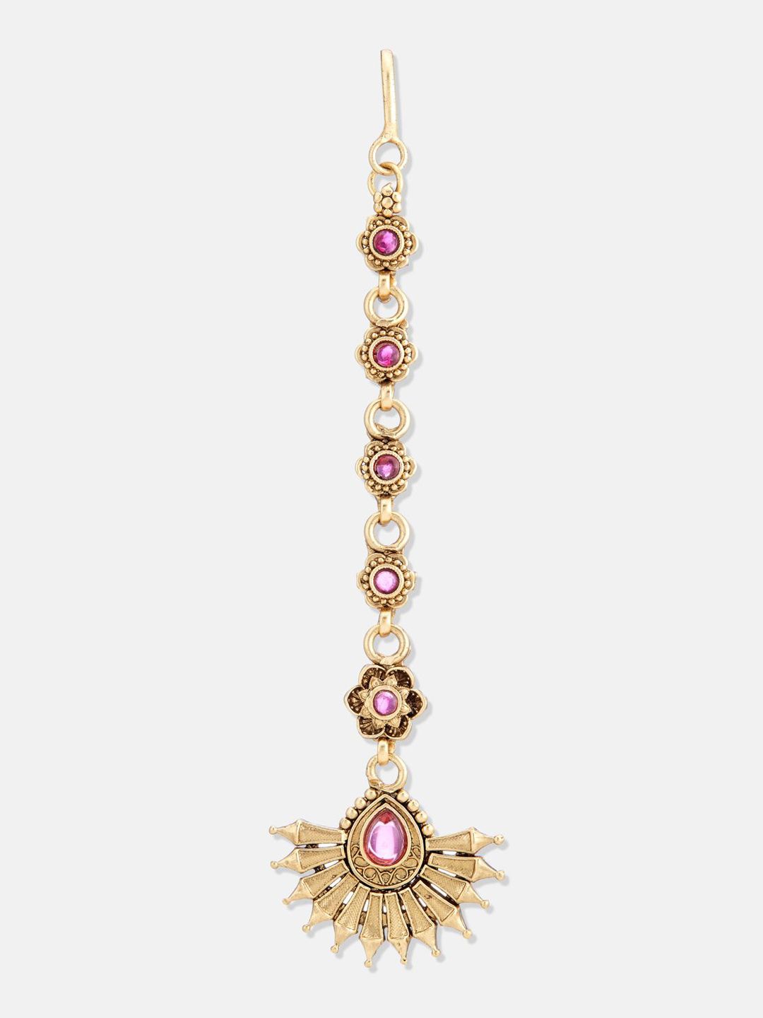 ATIBELLE Gold-Plated Artificial Stones and Beads Studded Maang Tikka Head Jewellery