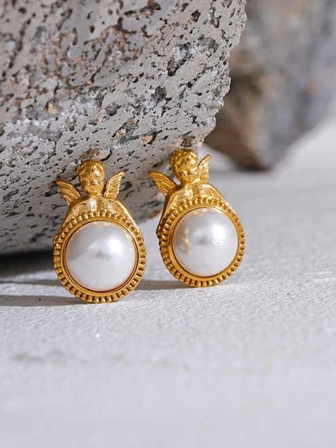 VIEN Stainless Steel Gold-Plated Pearls Beaded Contemporary Studs-picture-32