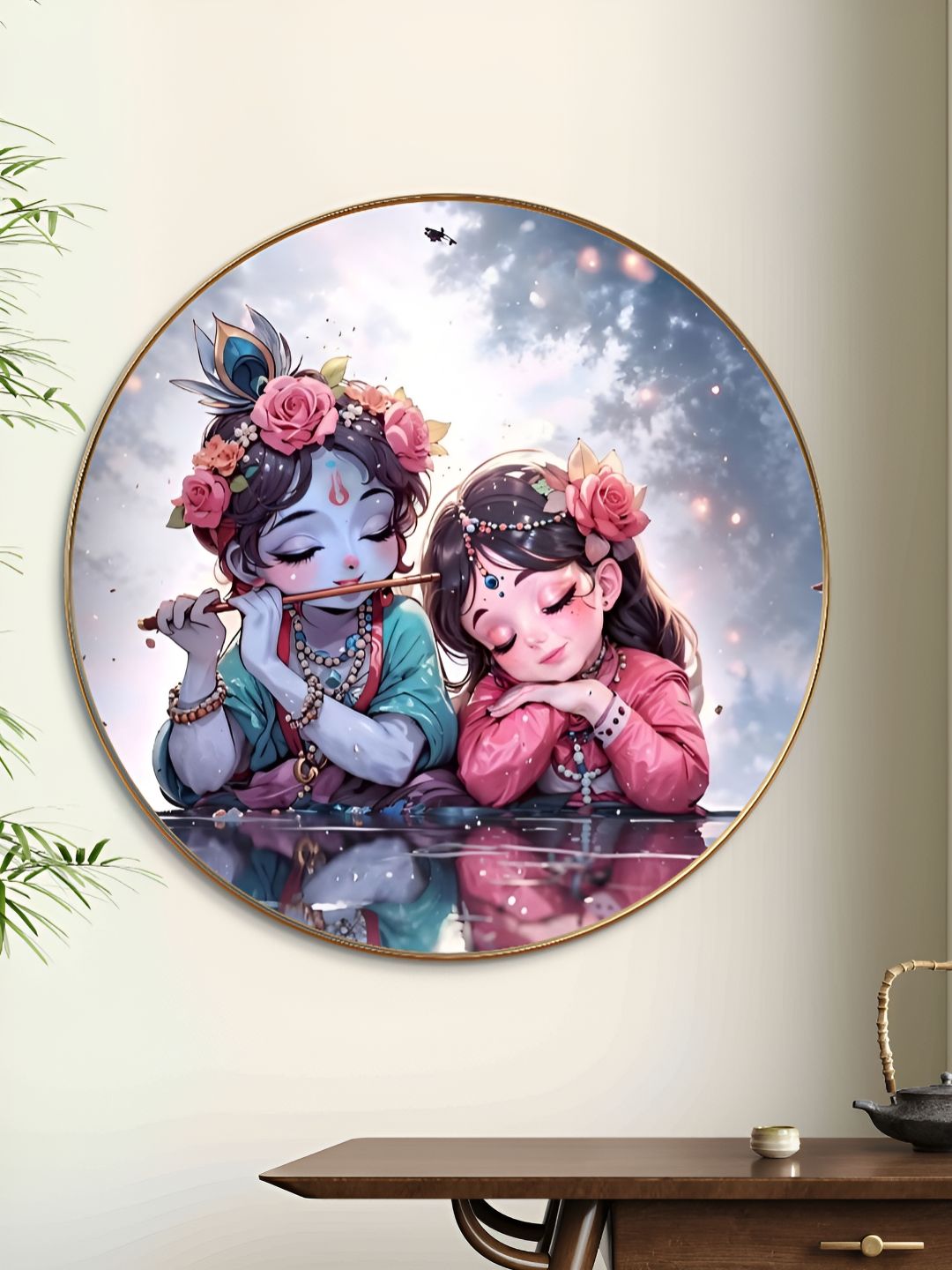 Myntra Elegant Homes Pink & White Wood Religious Radha Krishna Childhood Bliss Wall Art-picture-39