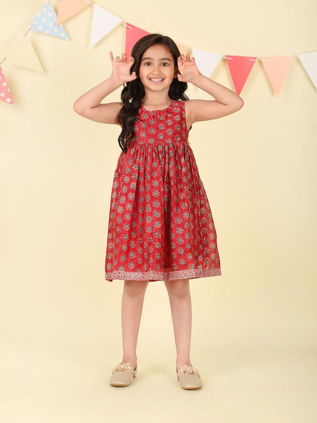 Fabindia Girls Ethnic Motifs Print A-Line Dress-picture-24