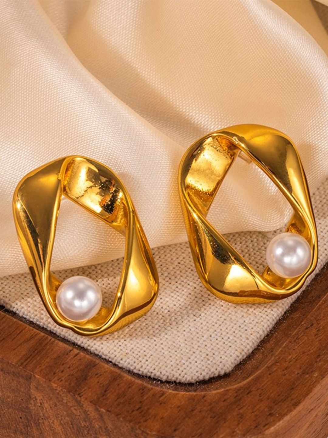 VIEN Stainless Steel Gold-Plated Pearls Beaded Contemporary Drop Earrings-picture-31