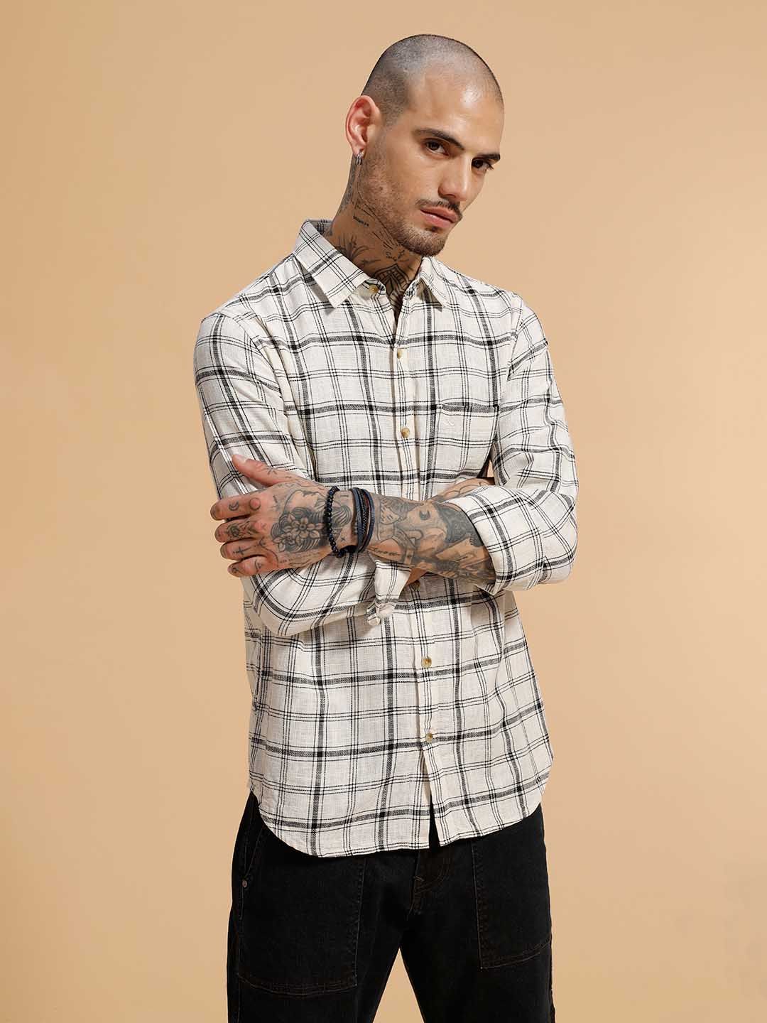 WROGN Men Comfort Tartan Checks Casual Shirt-picture-16