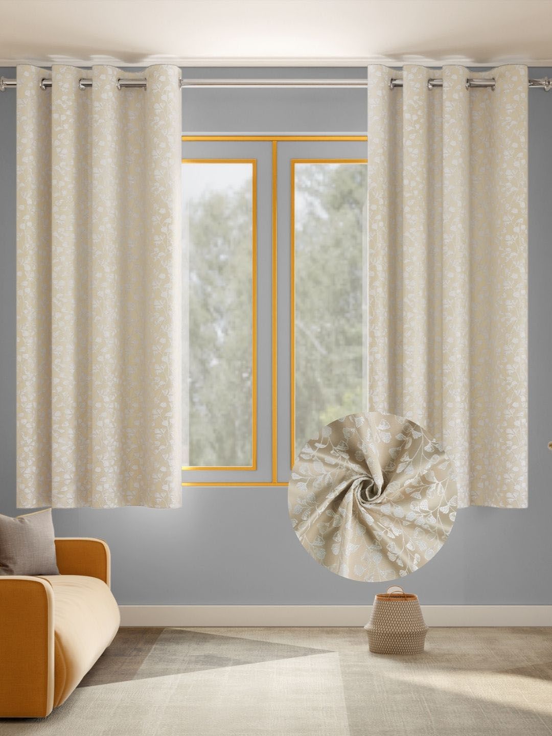 haus & kinder Ginkgo Serenity Beige & White 2 Pieces Embroidered Room Darkening Window-picture-25