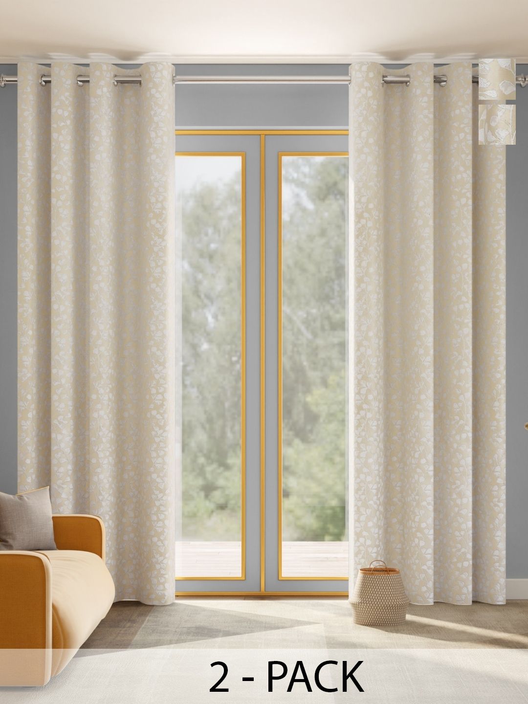 haus & kinder Ginkgo Serenity Beige 2 Pieces Embroidered Room Darkening Door Curtain-picture-36