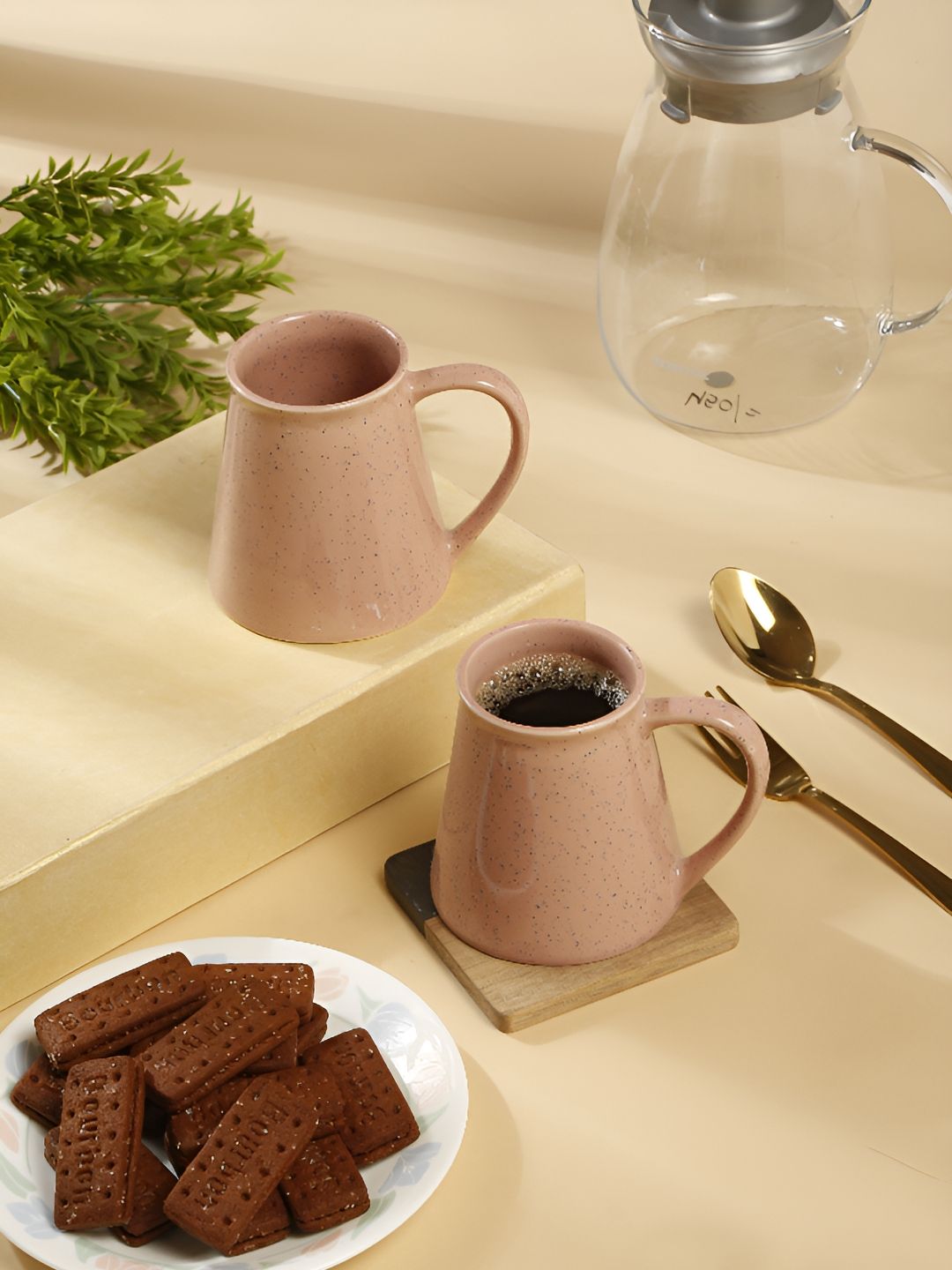 Myntra Elegant Homes Peach 2 Pieces Textured Ceramic Glossy Mugs-picture-19