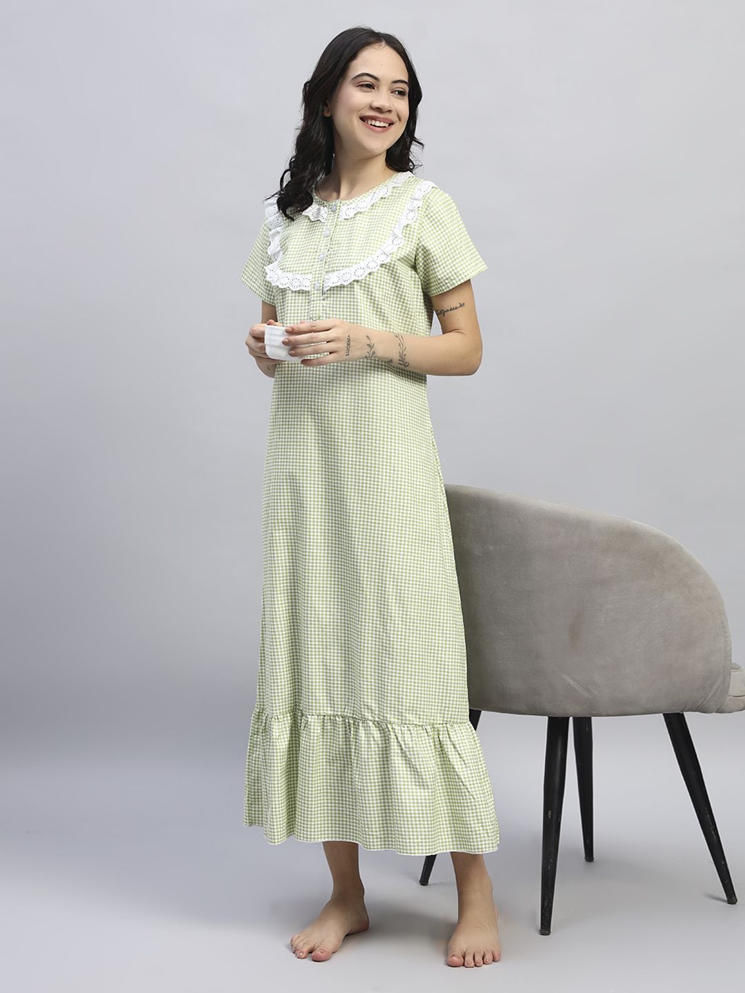 SEPHANI Checked Pure Cotton Maxi Nightdress-picture-25