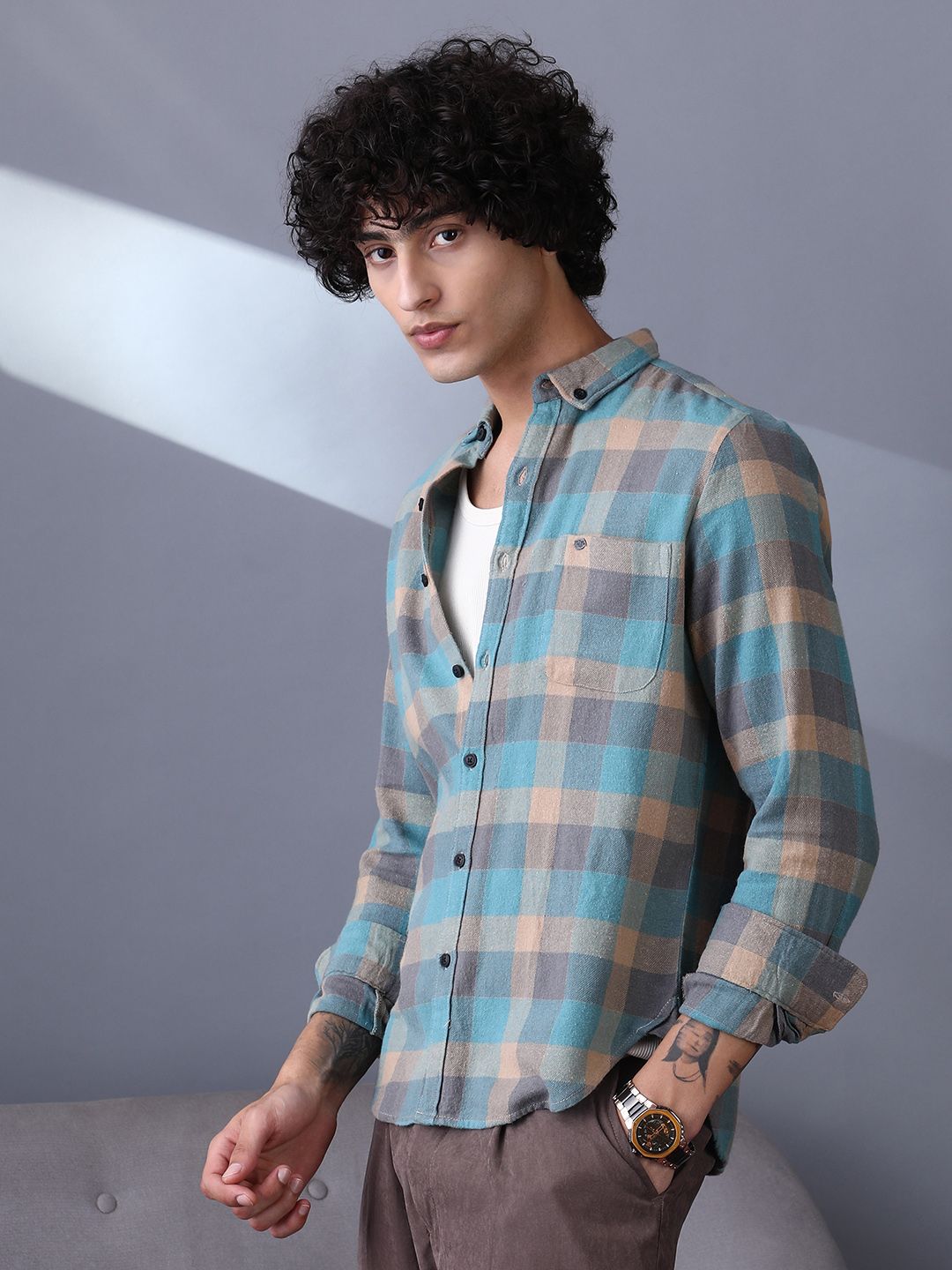 cahoot Campus Sutra Men Comfort Multi Stripes Checked Casual Shirt-picture-42
