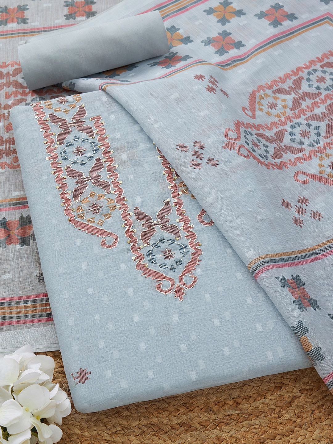 Soch Ethnic Motifs Woven Design Linen Unstitched Dress Material-image-10