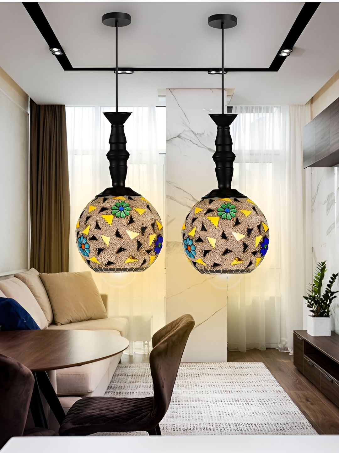 KINIS Black & Beige Textured Quirky Hanging Light Ceiling Lamp-image-26