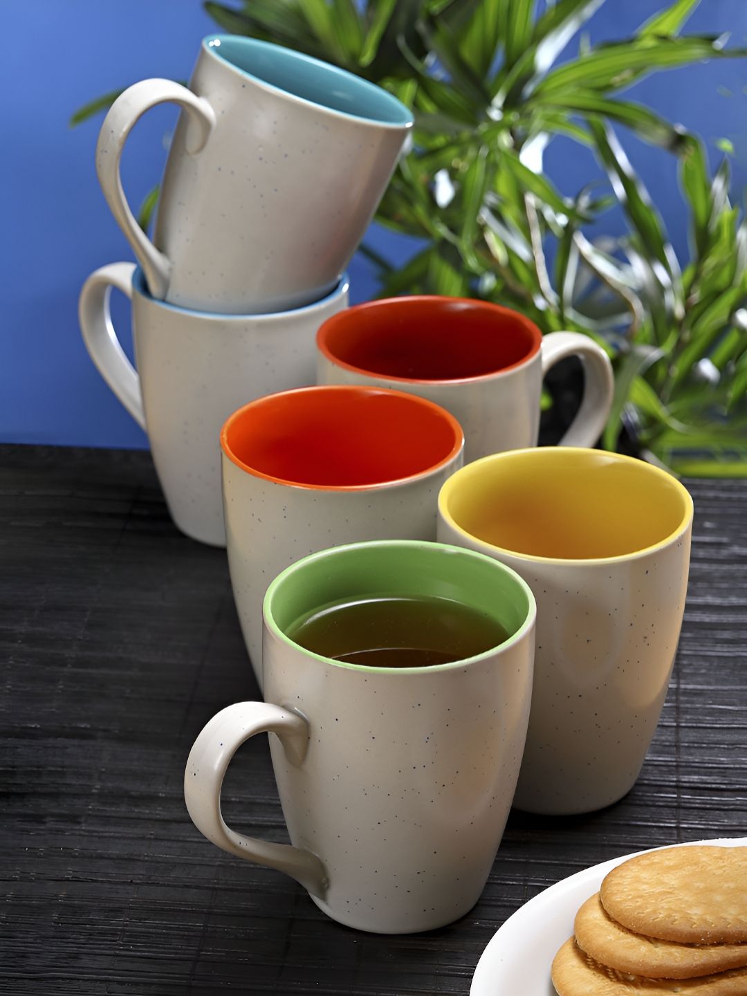 Myntra Elegant Homes White & Green 6 Pieces Ceramic Matte Mugs-image-41