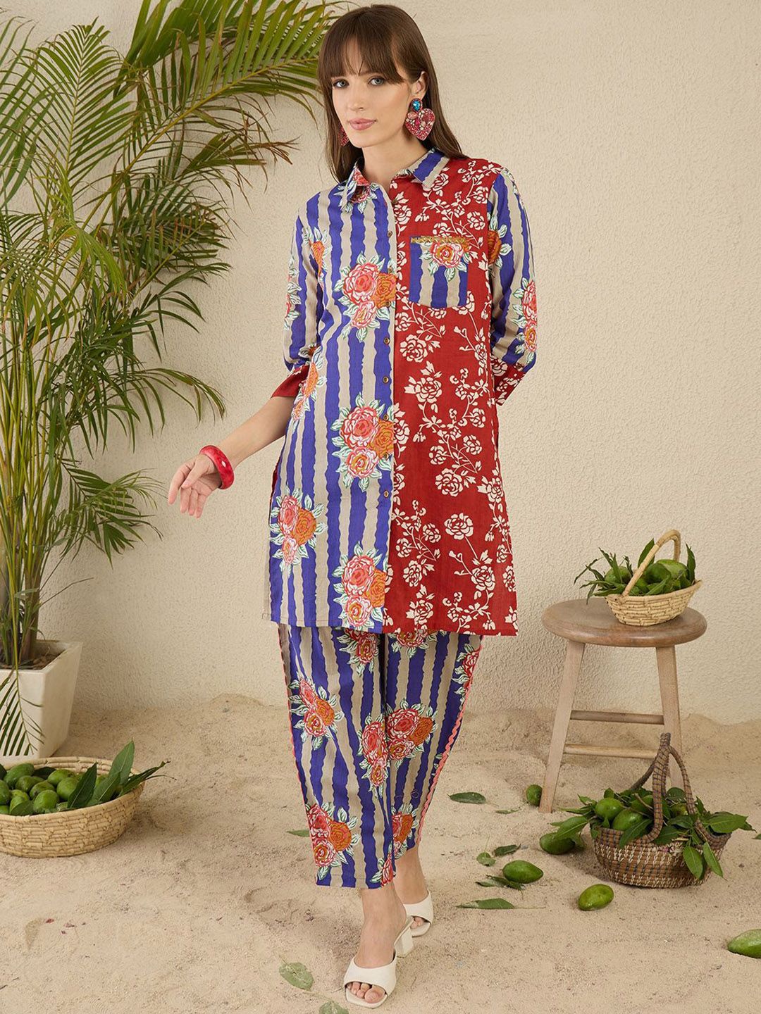 Indo Era Printed Pure Cotton Straight Tunic & Trousers Co-Ord Set-picture-28