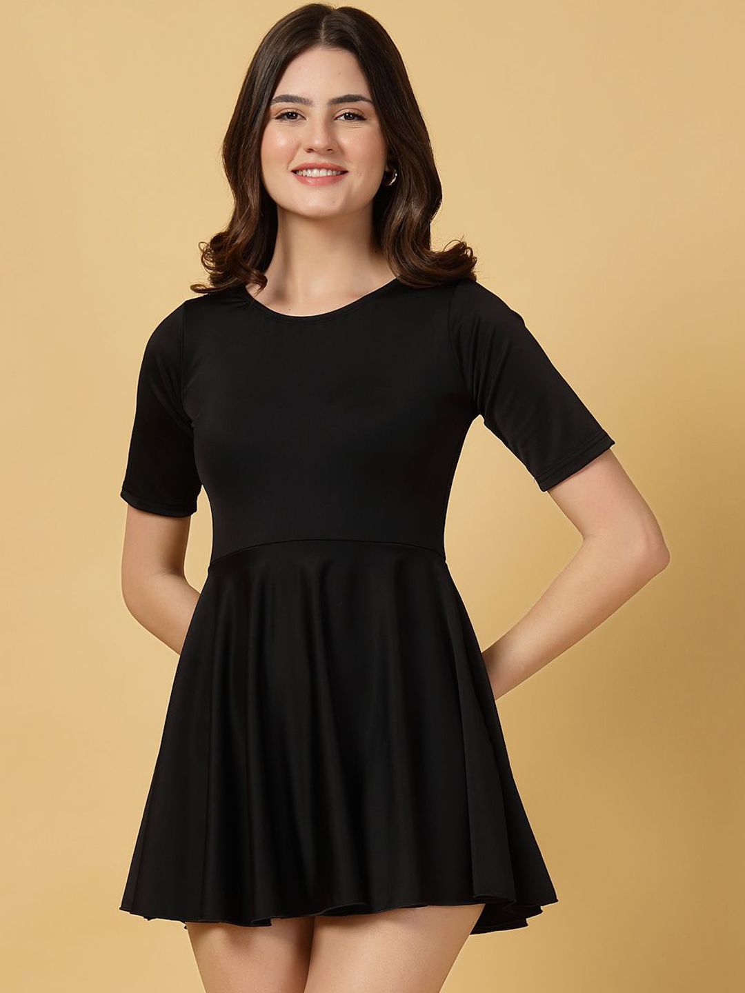 CUKOO Padded Round Neck Swim Dress With Attached Shorts-image-23