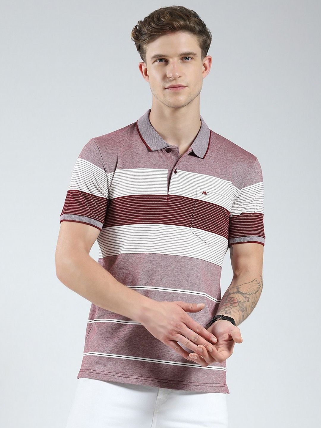 Monte Carlo Men Striped Polo Collar Pockets T-shirt-picture-36