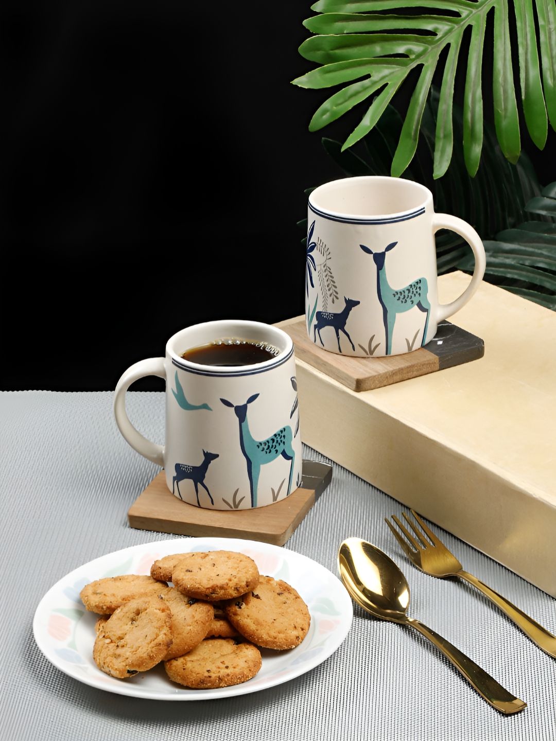 Myntra Elegant Homes White & Blue Handcrafted and Hand Painted Printed Ceramic Matte Mugs Set of Cups and Mugs-image-35