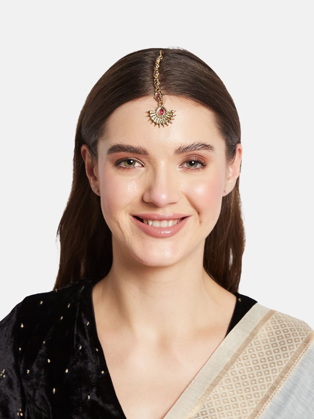 ATIBELLE Set Of 2 Gold-Plated Kundan Studded Maang Tikka