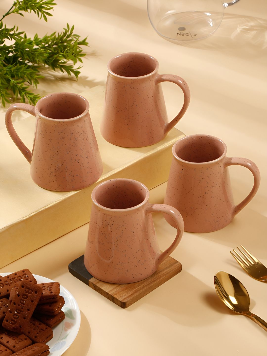 Myntra Elegant Homes Peach & Black 4 Pieces Textured Ceramic Glossy Mugs-picture-10