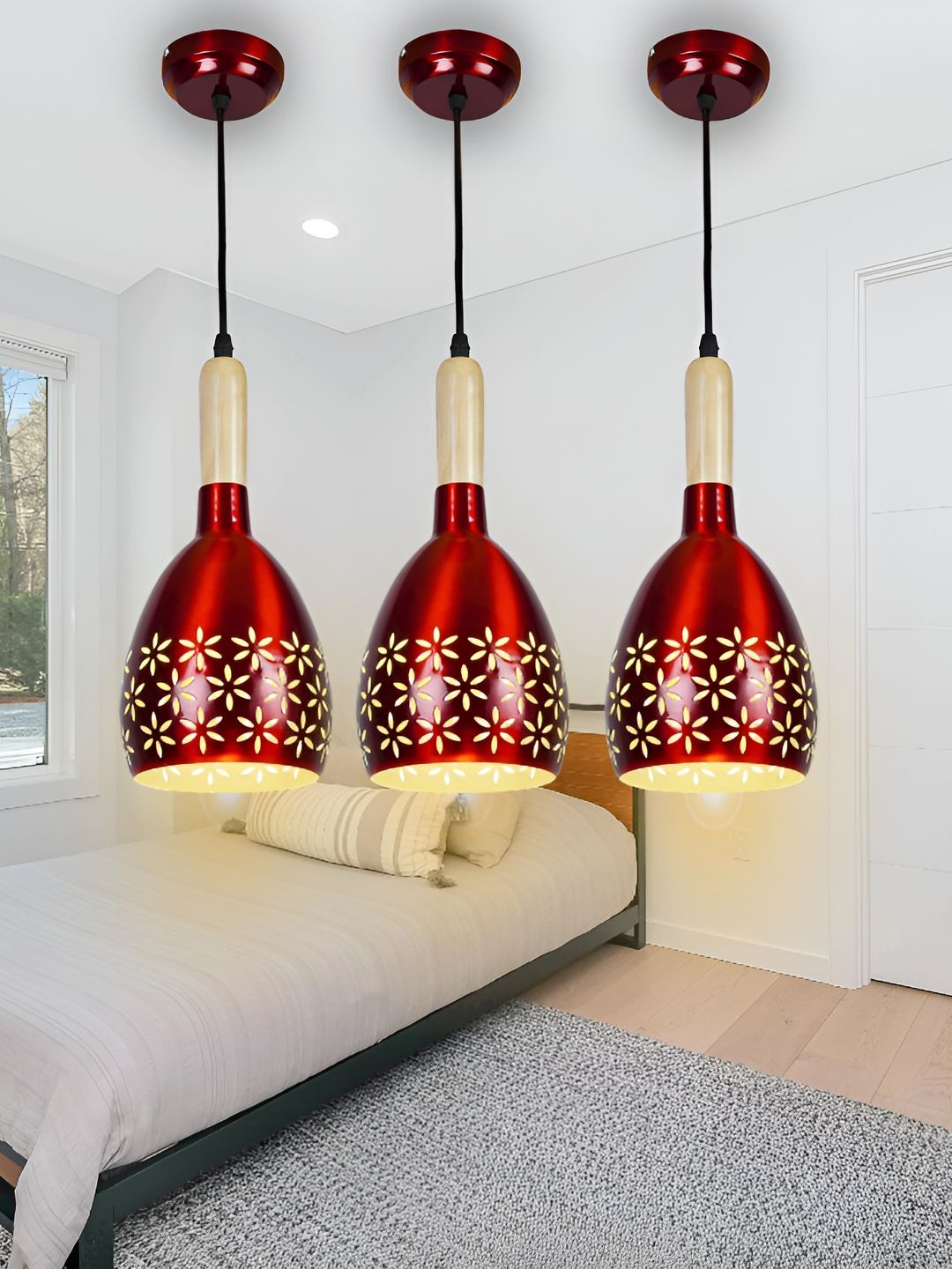 KINIS Maroon & Black 3 Pieces Aluminium Bell Shaped Ceiling Lamps-picture-20