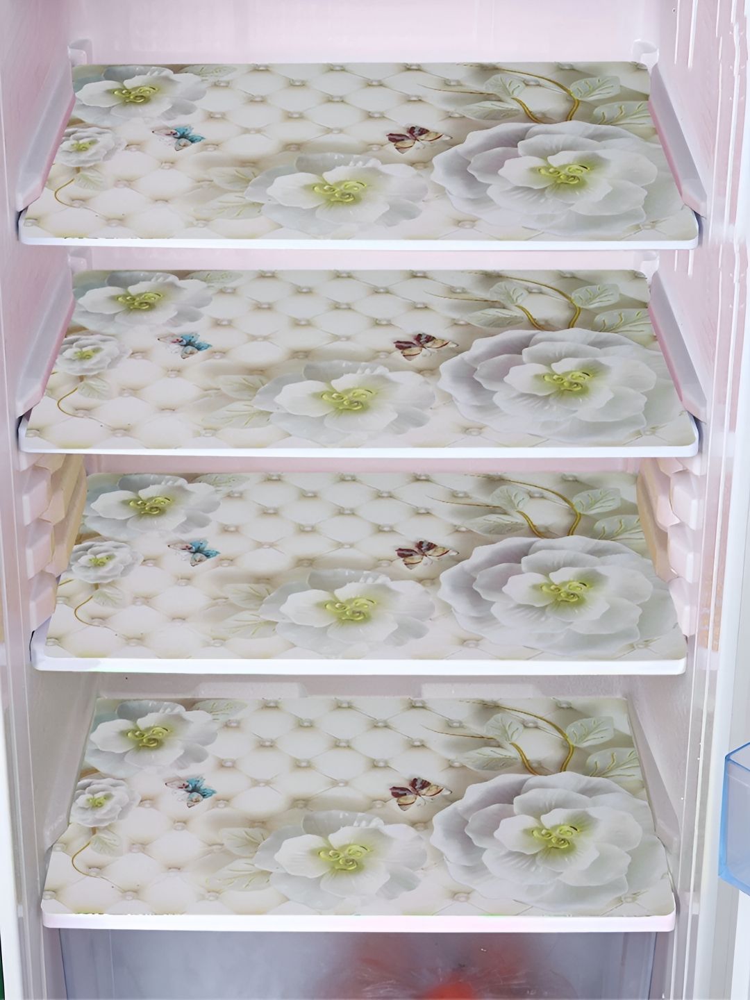 Aura Set Of 4 White & Green Printed Fridge Drawer Mats-image-42