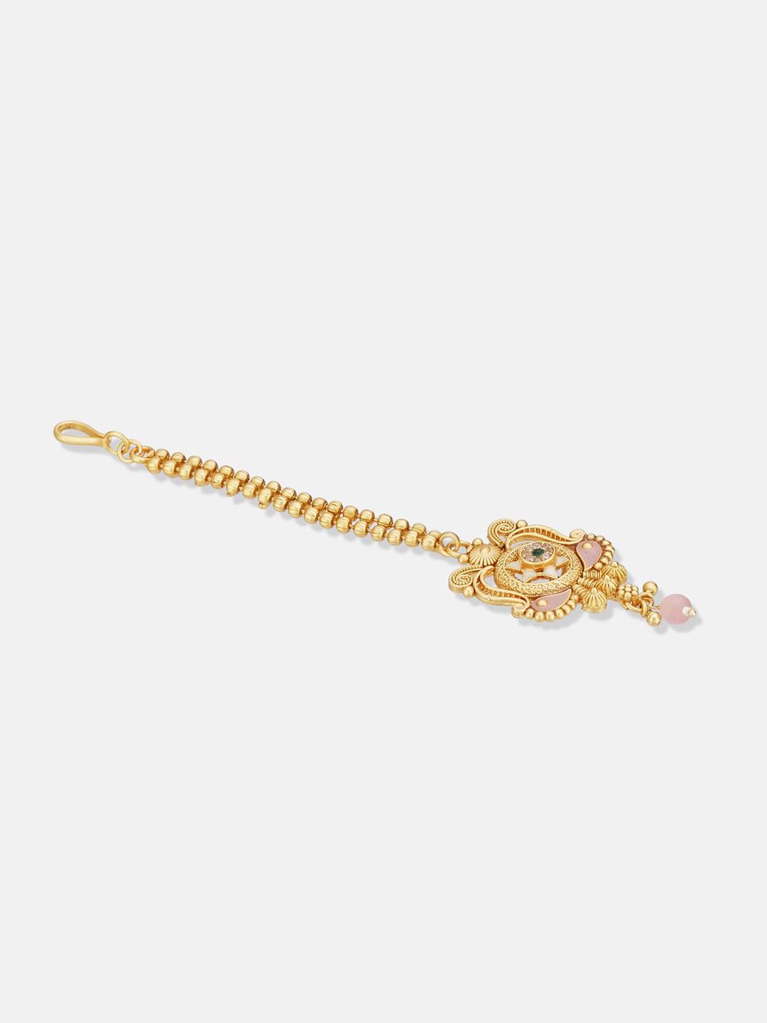 ATIBELLE Gold-Plated Artificial Stones and Beads Studded Maang Tikka Head Jewellery