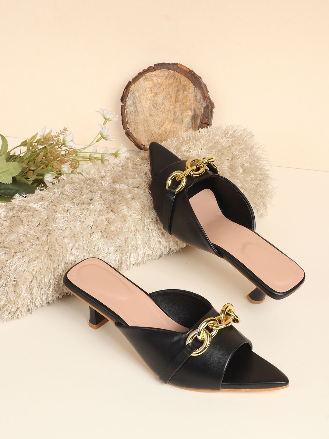 AVIVASTYLE Women Pointed Toe Kitten Mules with Buckles-picture-17