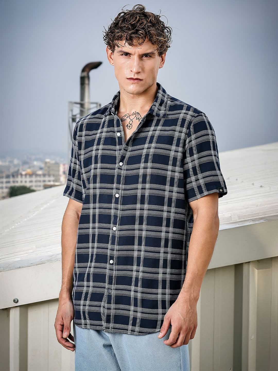 WROGN Men Comfort Slim Fit Tartan Checks Checked Casual Shirt-picture-19