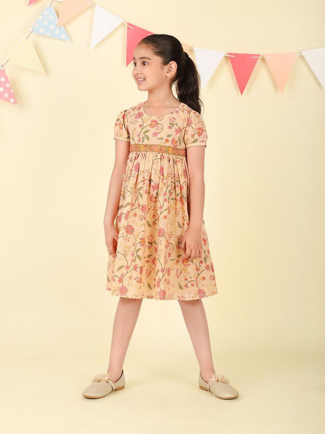 Fabindia Girls Floral Print A-Line Dress-image-12