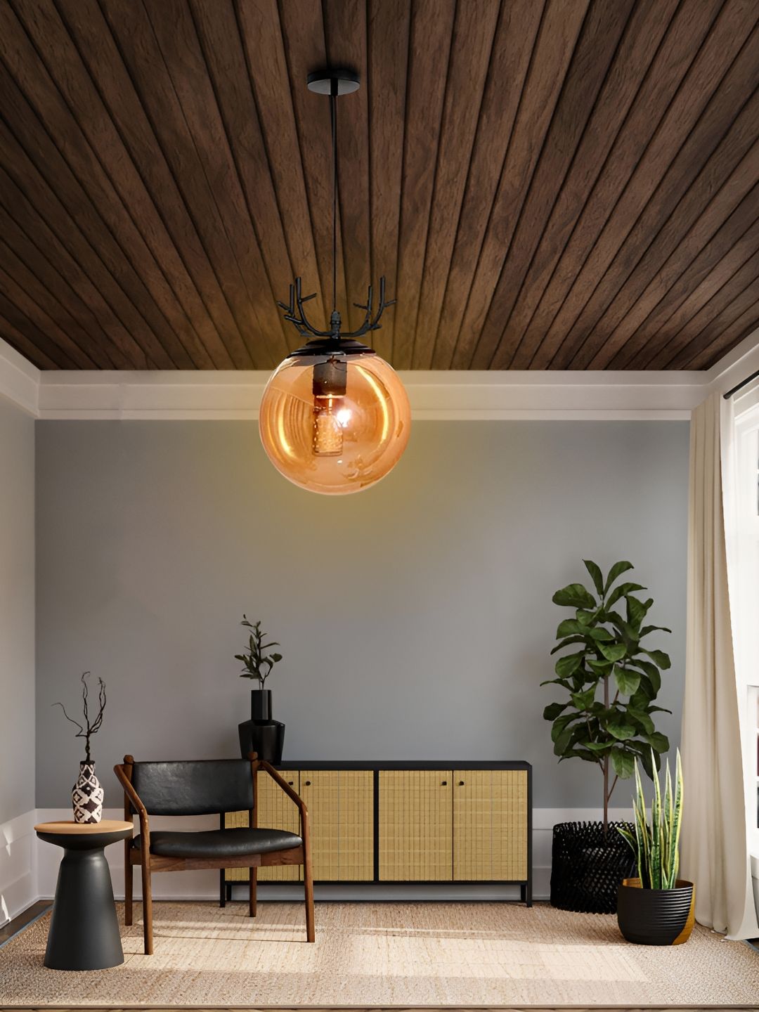 KINIS Brown & Black Glass Spherical Ceiling Lamp-image-22
