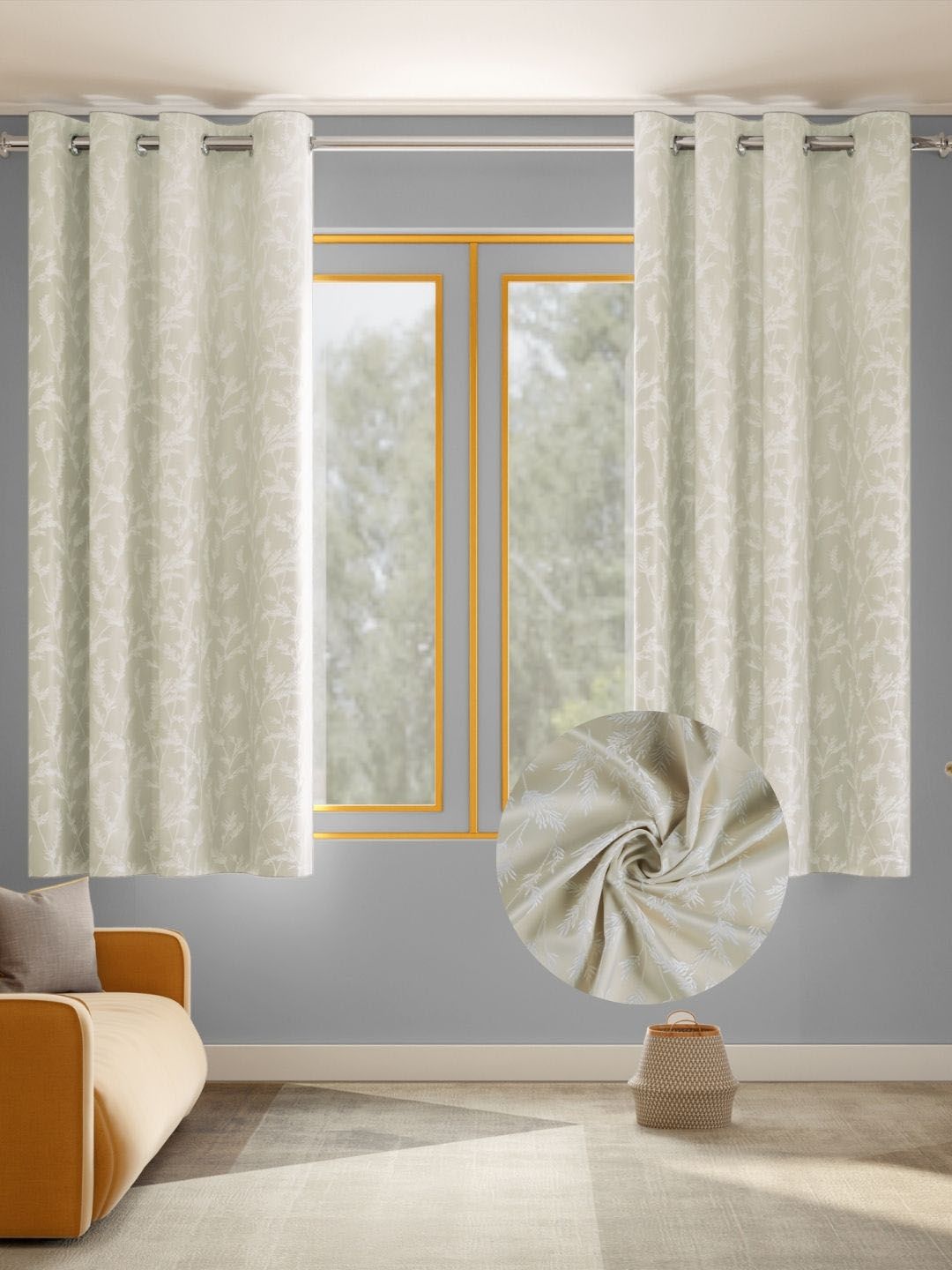 haus & kinder Whispering Willows Off White 2 Pieces Embroidered Window Curtains-image-23
