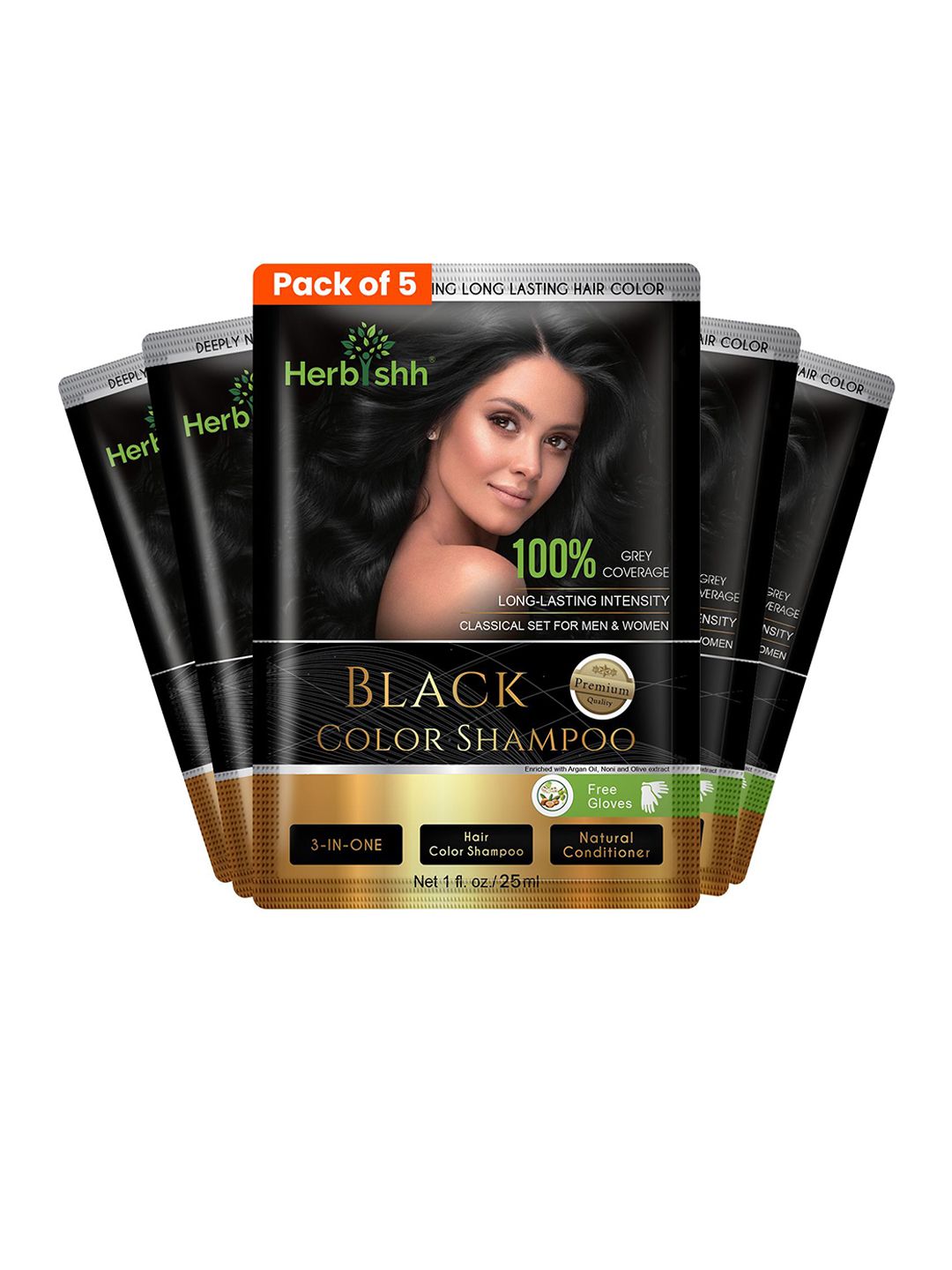 Herbishh Set Of 5 Hair Color Shampoo For Grey Hair With Argan Oil - 25 ml Each - Black-image-44
