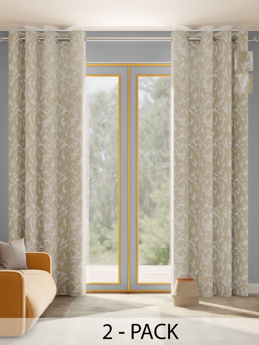 haus & kinder Whispering Willows Taupe 2 Pieces Embroidered Room Darkening Door Curtain-image-18