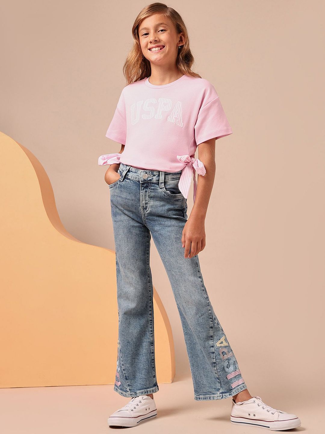 U.S. Polo Assn. Kids Girls Bootcut Mid-Rise Light Fade Jeans