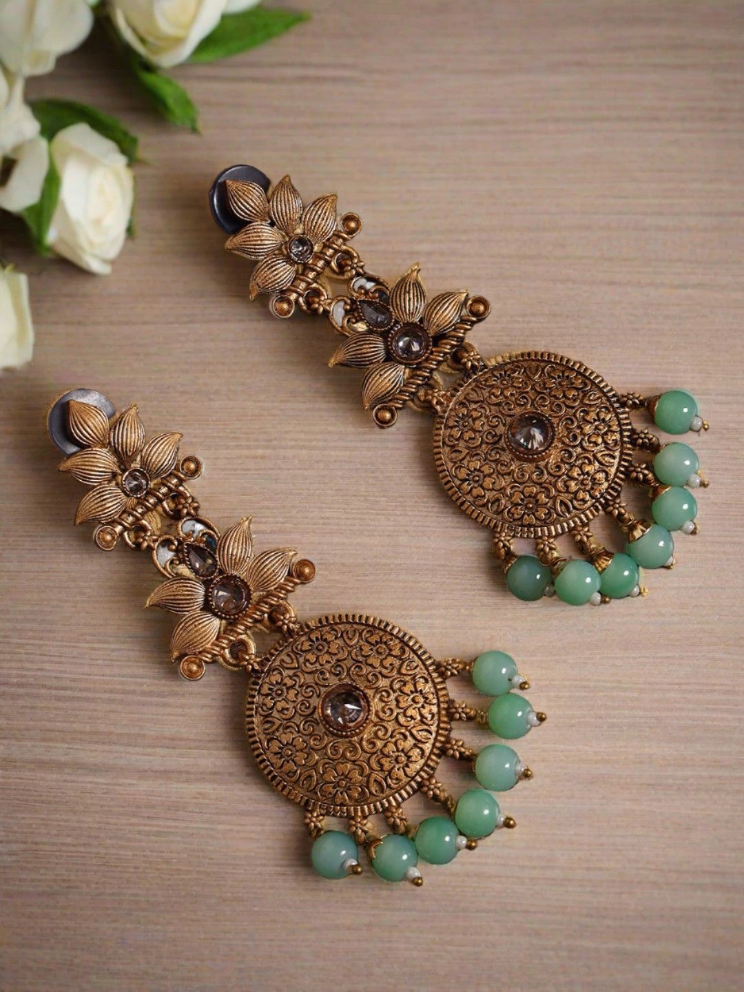 Anouk Gold-Plated Artificial Stones Studded Antique Classic Drop Earrings-picture-40