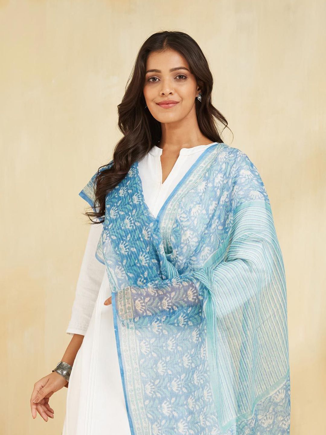Fabindia Floral Printed Cotton Silk Dupatta-image-42