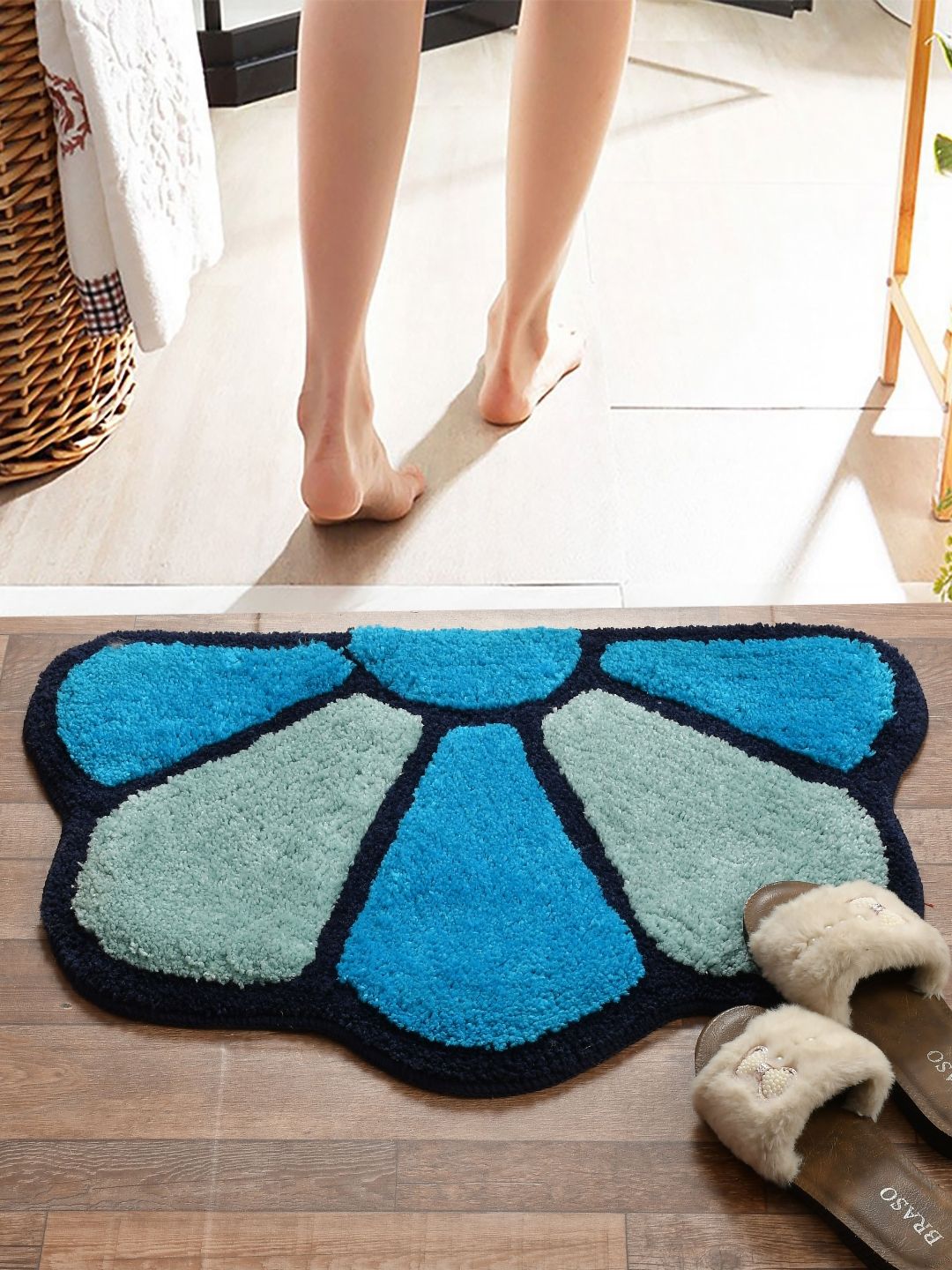 FINE TEX WORLD Blue & Grey Super Soft Anti Skid Doormats