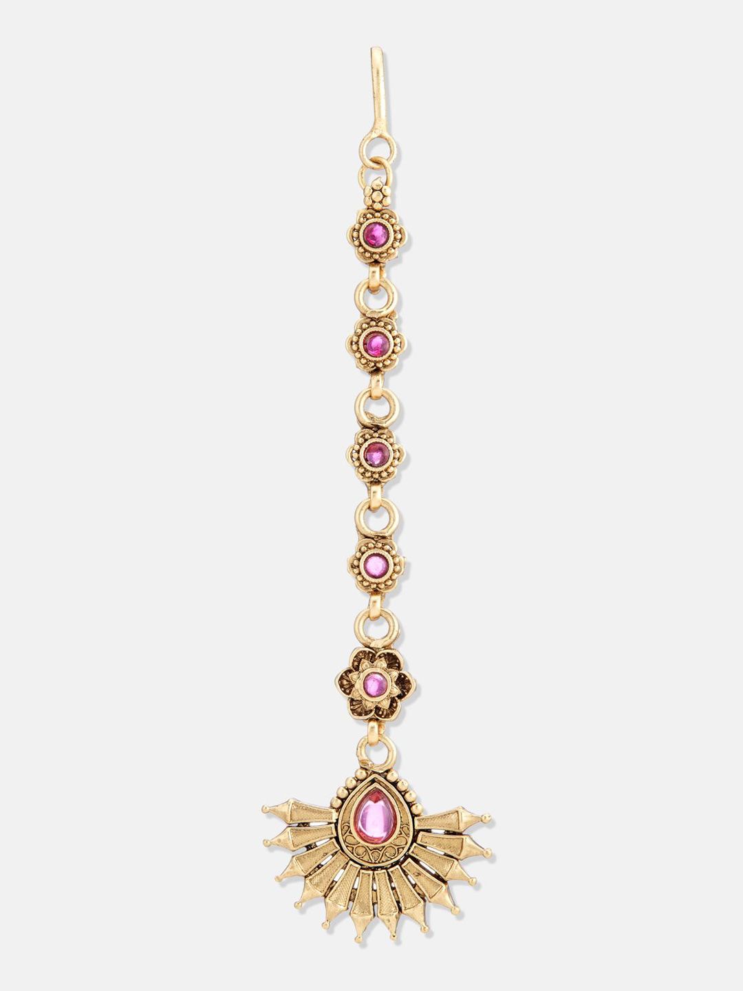 ATIBELLE Set Of 2 Rose Gold-Plated Kundan Studded Floral Shaped Maang Tikka