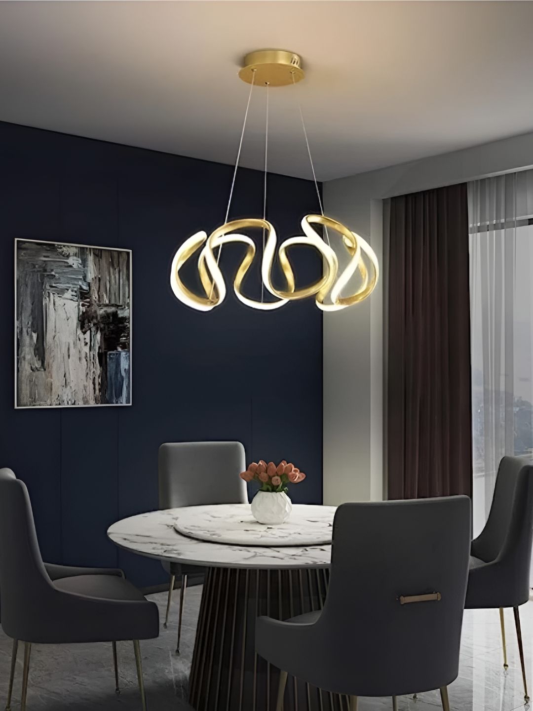 KINIS Gold-Toned & White Textured Abstract Shaped Ceiling Lamp-picture-10