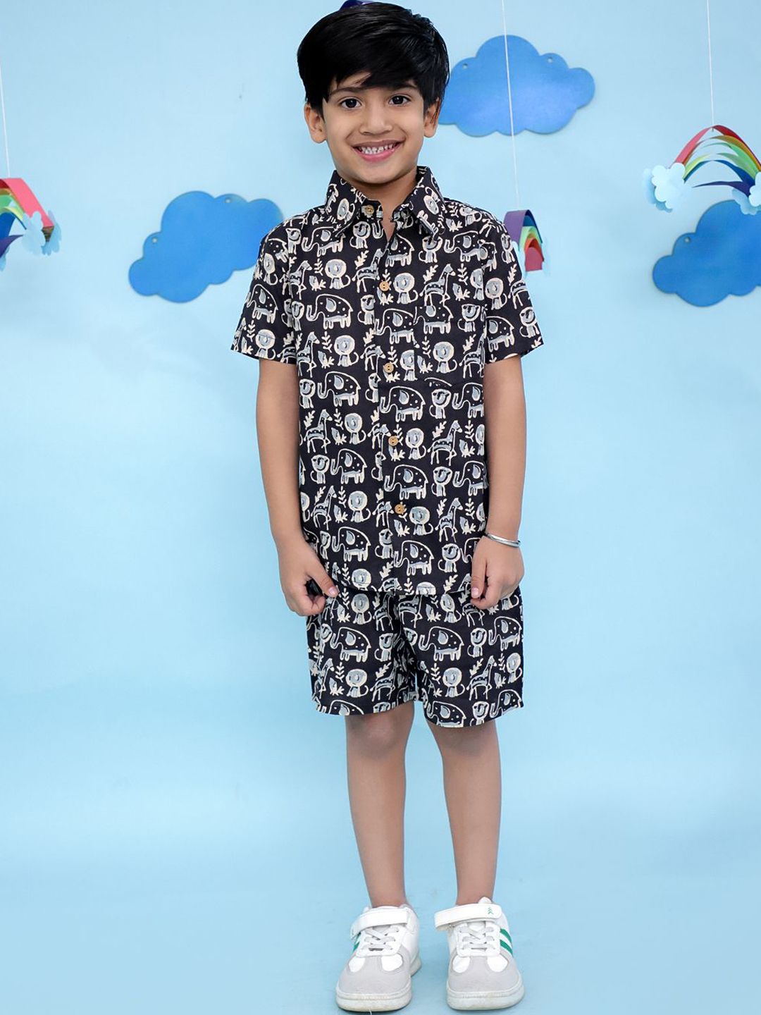 Vastrarth Boys Elephant & Zebra Printed Cotton Shirt With Shorts-picture-18
