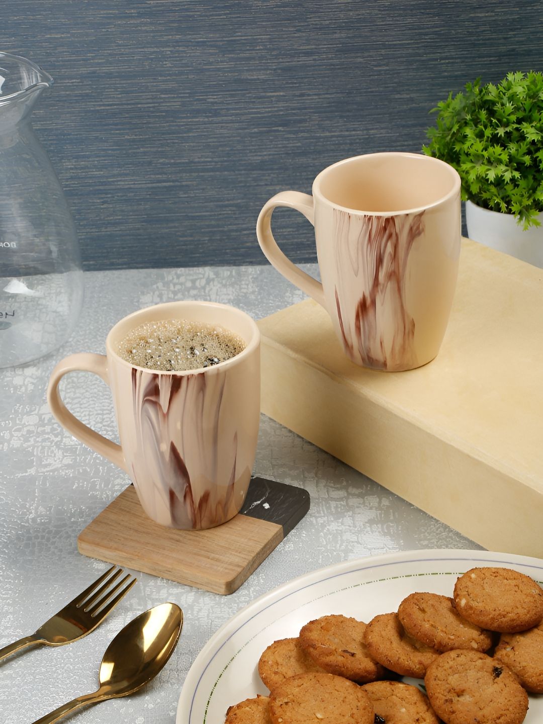 Myntra Elegant Homes Cream & Brown 2 Pieces Ceramic Glossy Mugs-image-40