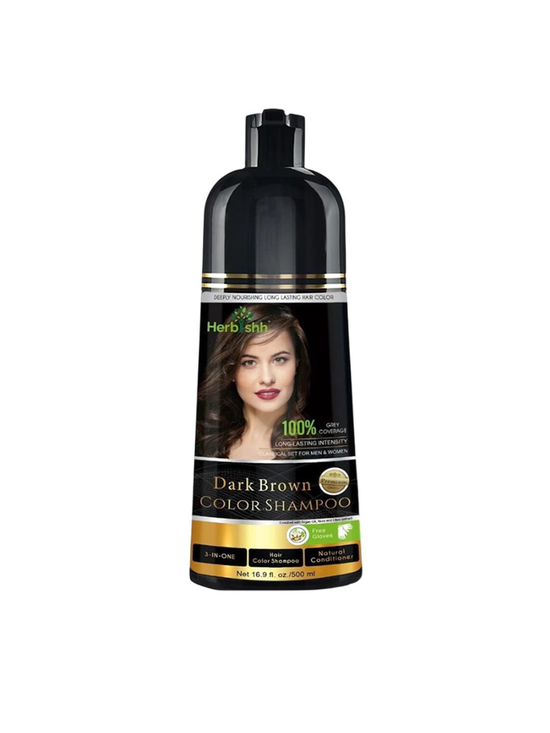 Herbishh Hair Color Shampoo For Grey Hair With Argan Oil - 500 ml - Dark Brown-picture-28