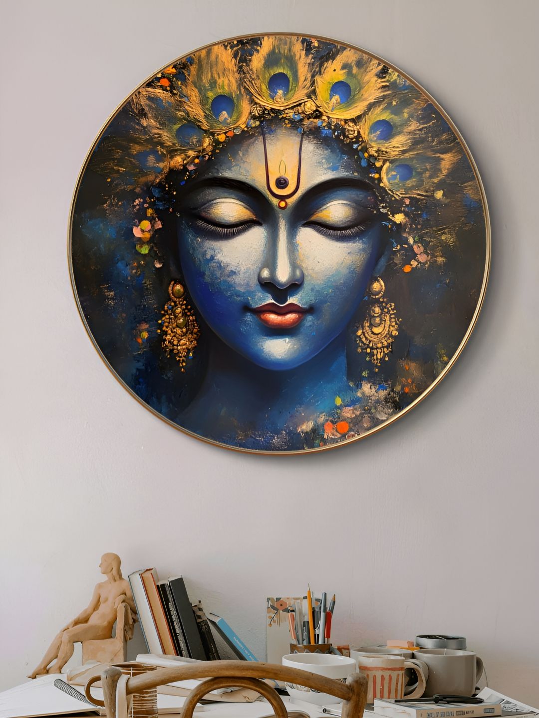 Myntra Elegant Homes Blue & Yellow 1 Piece Wood Religious Wall Paintings-picture-25