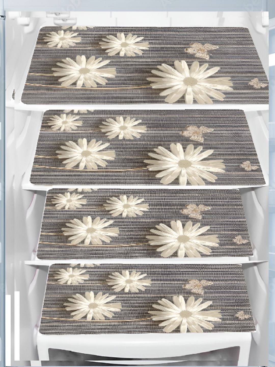 Aura 4-Pcs Grey & Beige Printed Fridge Organisers-image-10