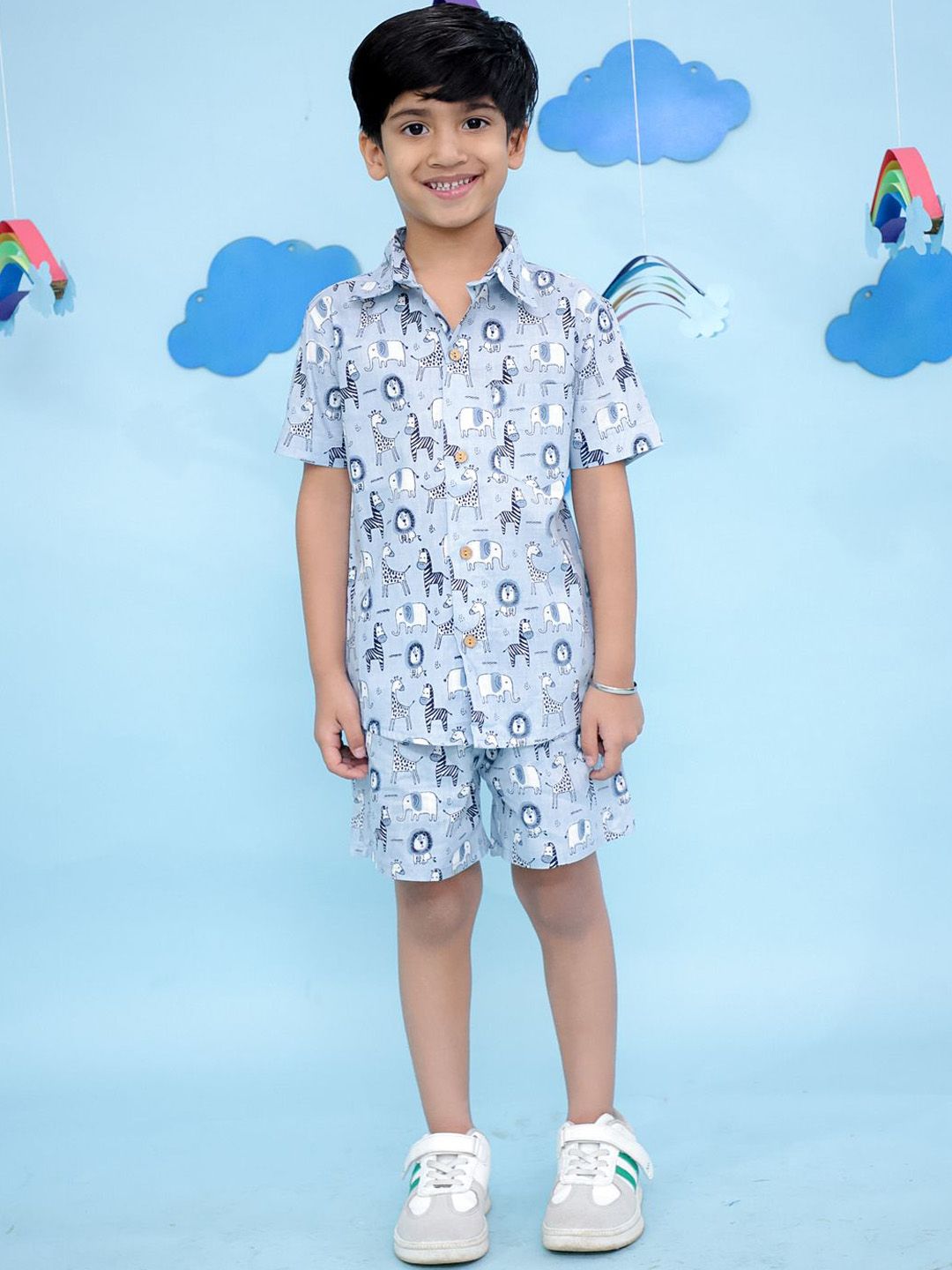 Vastrarth Boys Elephant & Zebra Printed Cotton Shirt With Shorts-picture-26