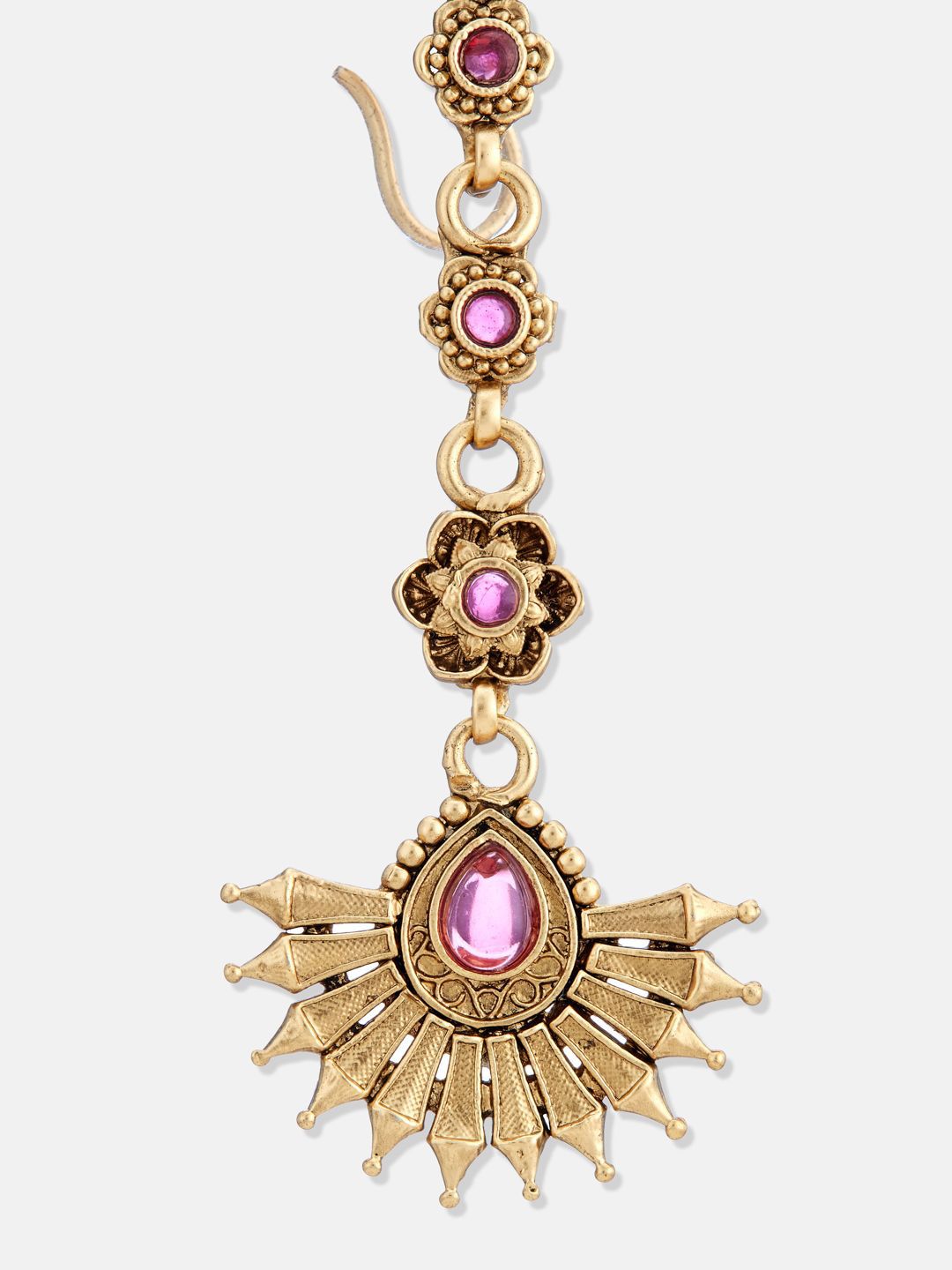 ATIBELLE Set Of 2 Rose Gold-Plated Kundan Studded Floral Shaped Maang Tikka