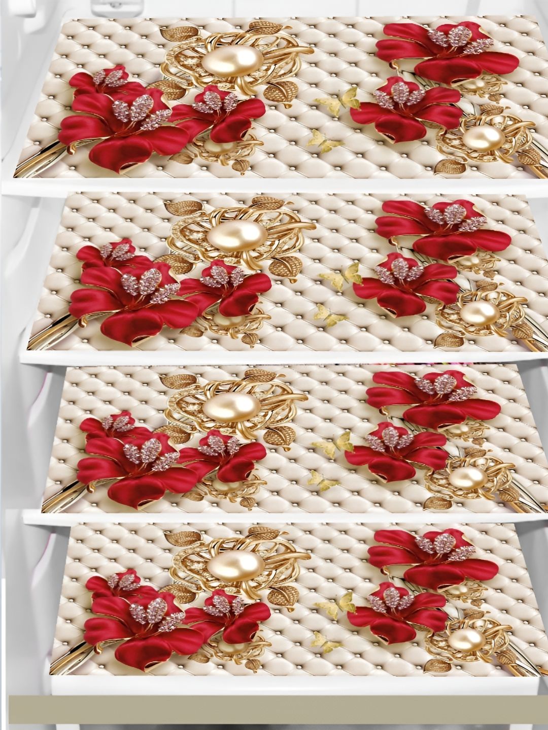 Aura 4-Pcs Beige & Red Printed Water Proof Fridge Mats-picture-21