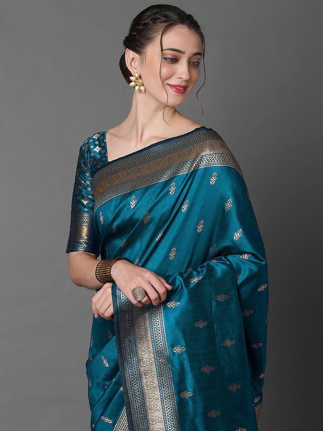 VILLAGIUS Woven Design Zari Pure Silk Kanjeevaram Saree-picture-28