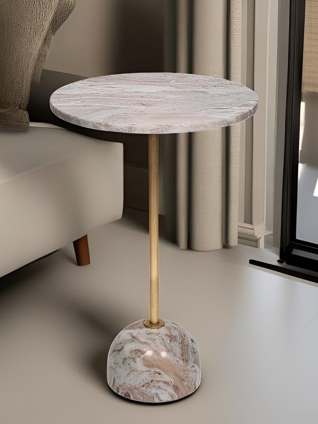 Little Extra Beige Marble Round Bedside Table