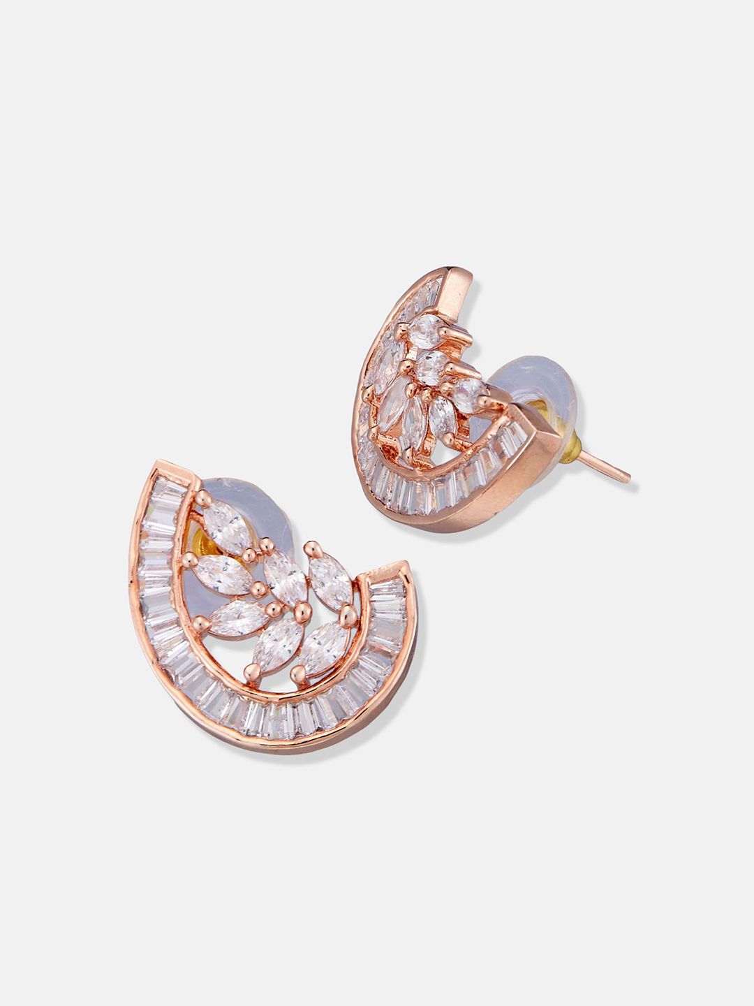 ATIBELLE Set Of 2 Rose Gold-Plated Cubic Zirconia Studded Crescent Shaped Studs